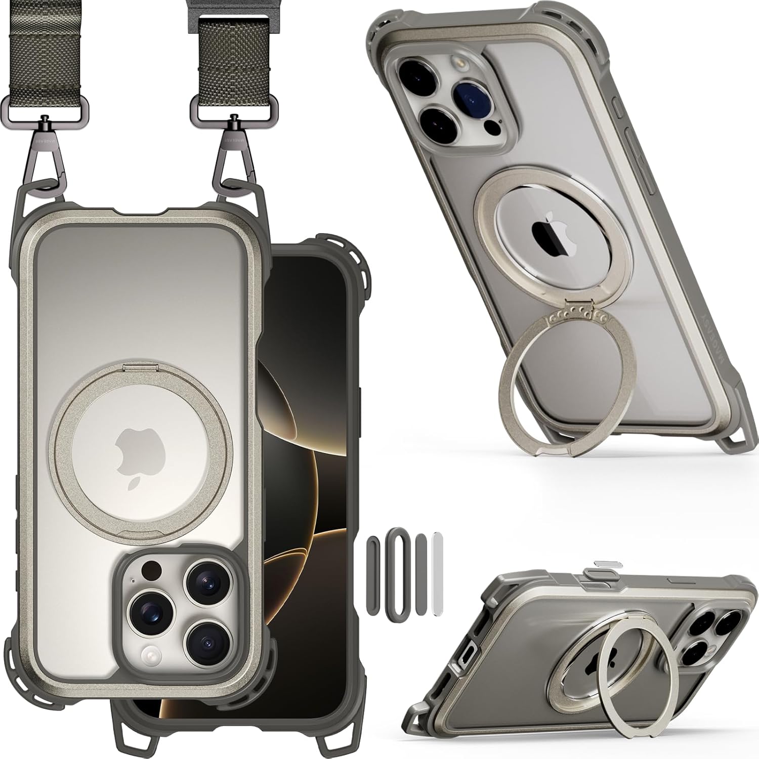 MAGEASY Designed for iPhone 16 Pro Max Case with 360° Stand - 25ft Ultimate Drop Protection Compatible with MagSafe, Shockproof Case with Crossbody Utility Strap, Aluminum Frame | Odyssey Ultra M