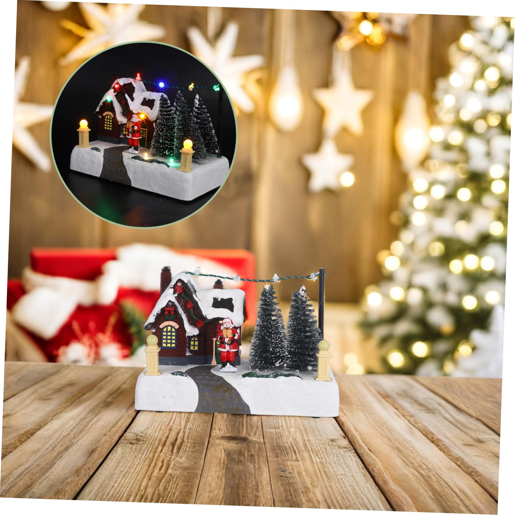 Adornos Luminosos Navideños Casa de Pueblo Caja Musical Decorativa de Resina Adorno Navideño de Escritorio para Decoración Festiva de Casa Iluminada