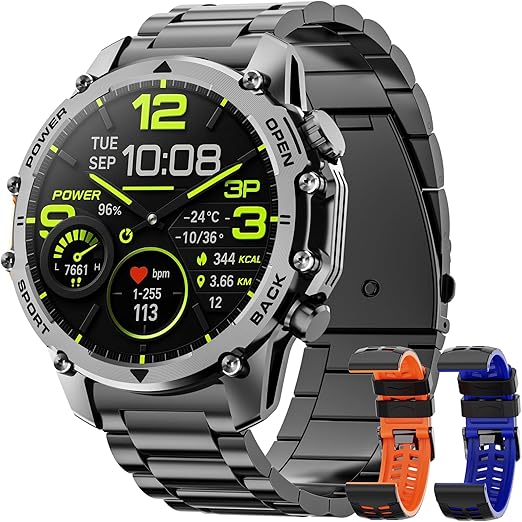 Hwagol smartwatch militar con linterna 3 correas pantalla HD 1.52 pulgadas 120 modos deportivos regalo papá