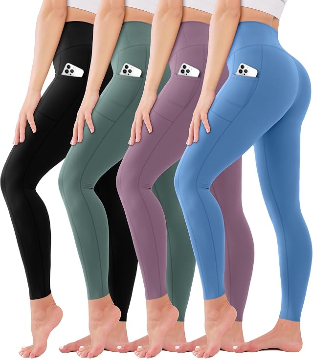 4 Pack High Waisted Leggings for Women - No See Through Tummy Control Cycling Workout Yoga Pants Reg