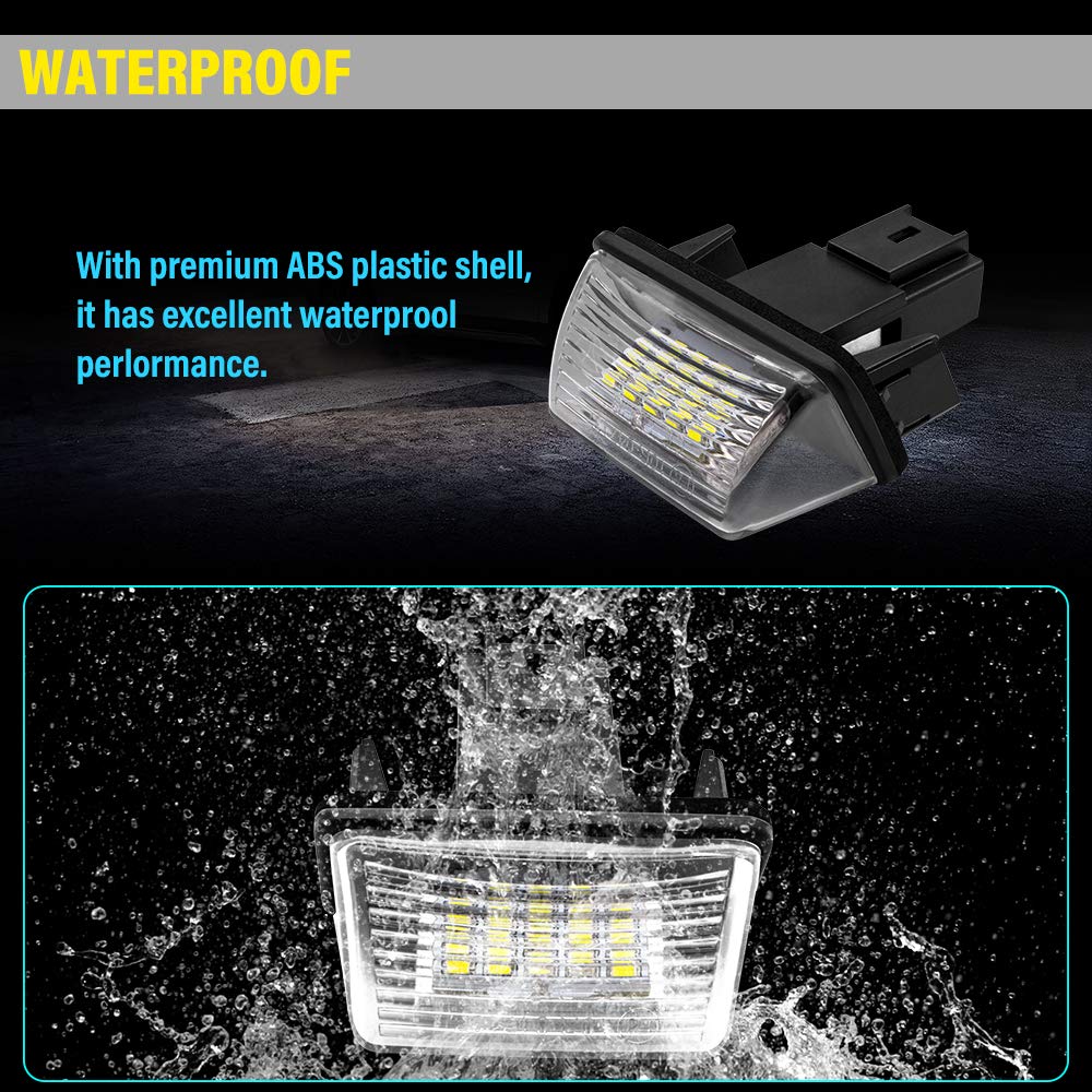 Safego Luz de matrícula LED para Coche Lámpara Número Placa Luces 3014 SMD 6000K Xenón Blanco para 206 207 306 307 308 406 407 5008 Partner etc, 2 Piezas, 1 año de Garantía
