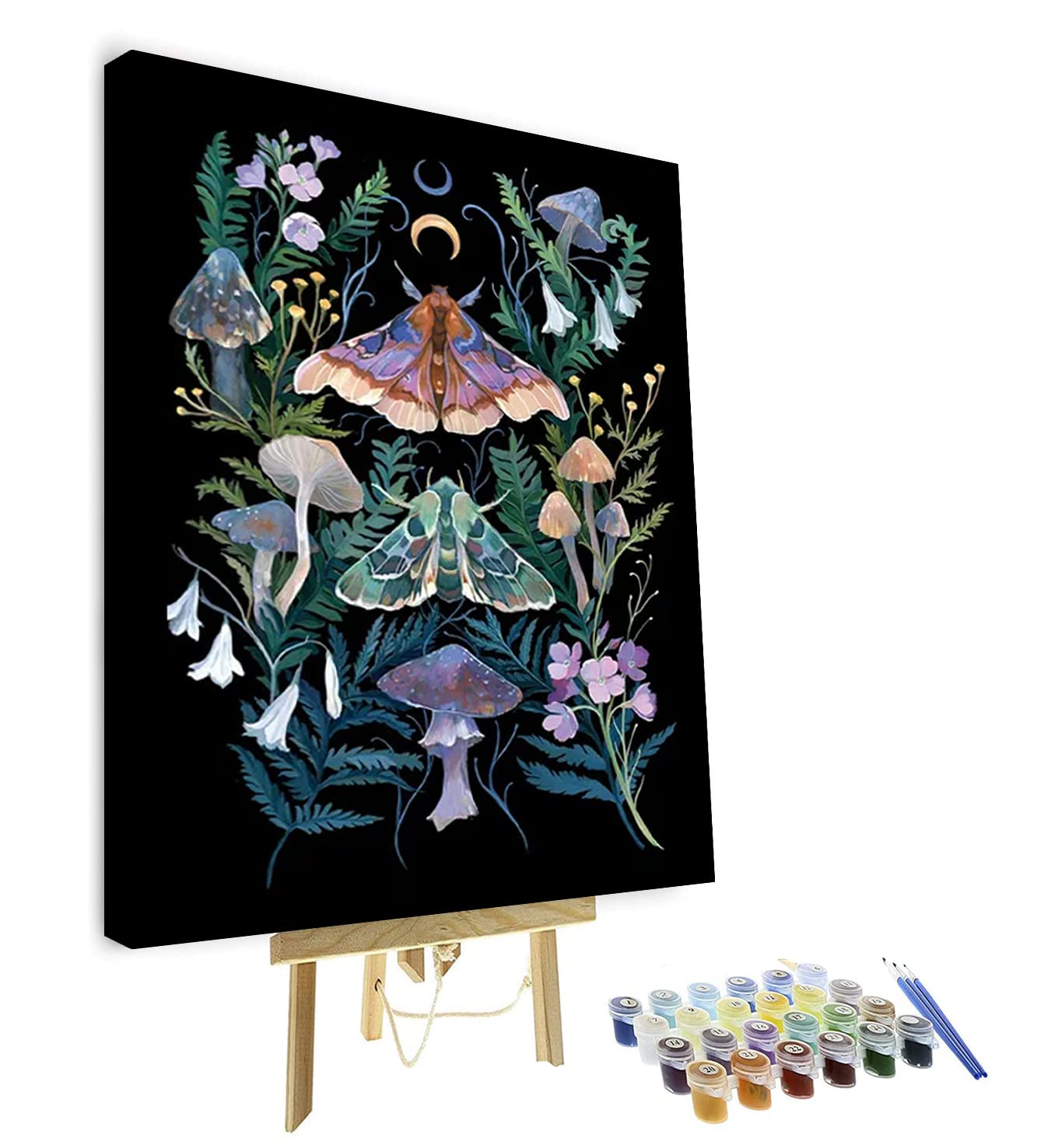 TISHIRON Malen nach Zahlen Erwachsene Anfänger, Motte DIY Malen nach Zahlen Kits für Erwachsene Kinder, Pilz und Blatt Öl Handmalerei Leinwand Geschenke Kunsthandwerk für Zuhause 40 x 50 cm (Rahmen)