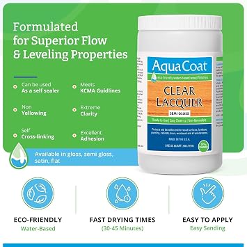 Clear Lacquer, Water-Based Wood Finish, Semi-Gloss, Quart, Self-Cross-Linking,