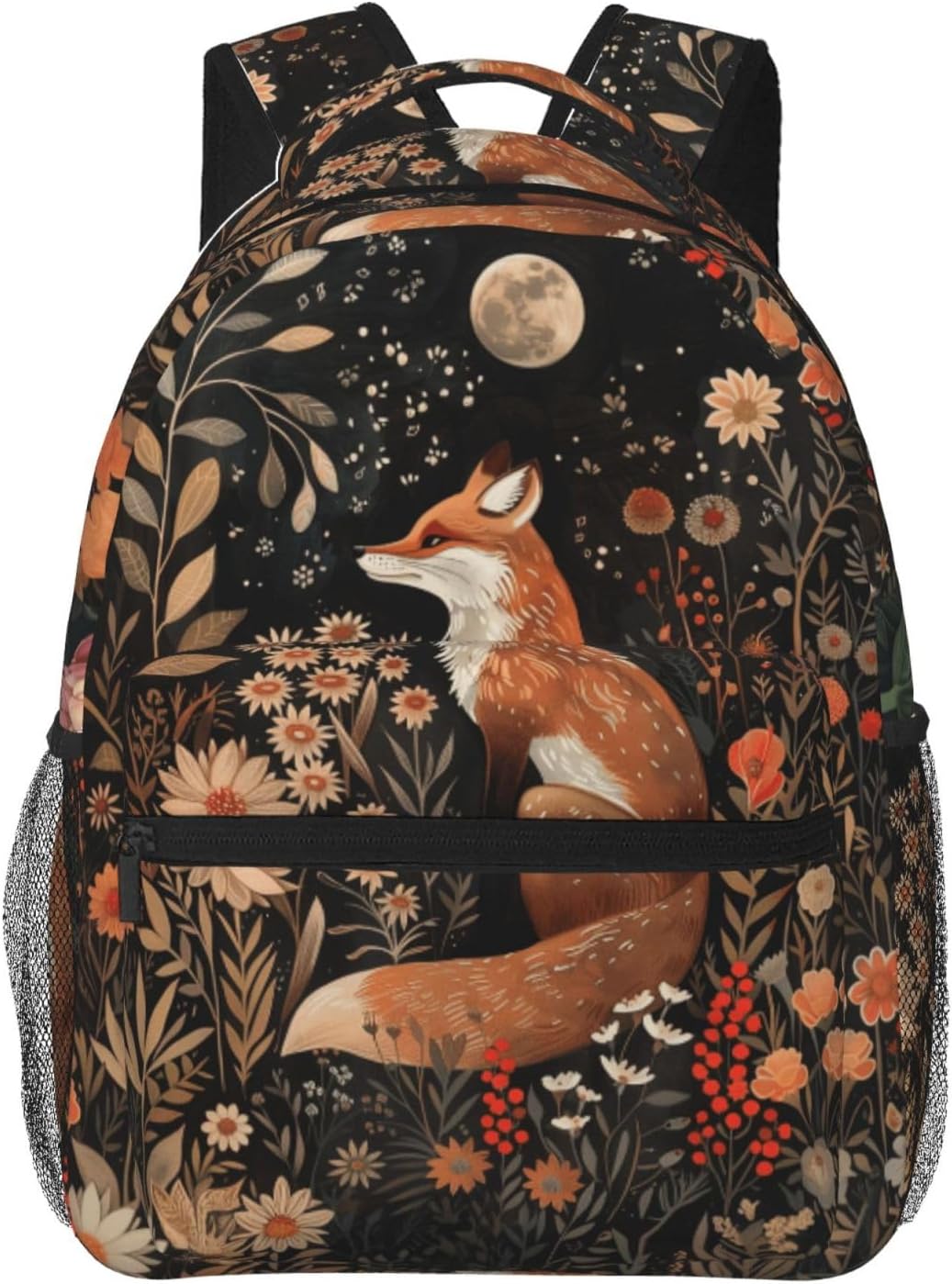 Vintage Floral Fox Backpack for School, Work, Camping, Lightweight Travel Daypack with Multi-Pocket Storage, Adjustable Shoulder Straps Bookbag, 11.4×5.9×15.7in, Kids Women Gifts Backpacks