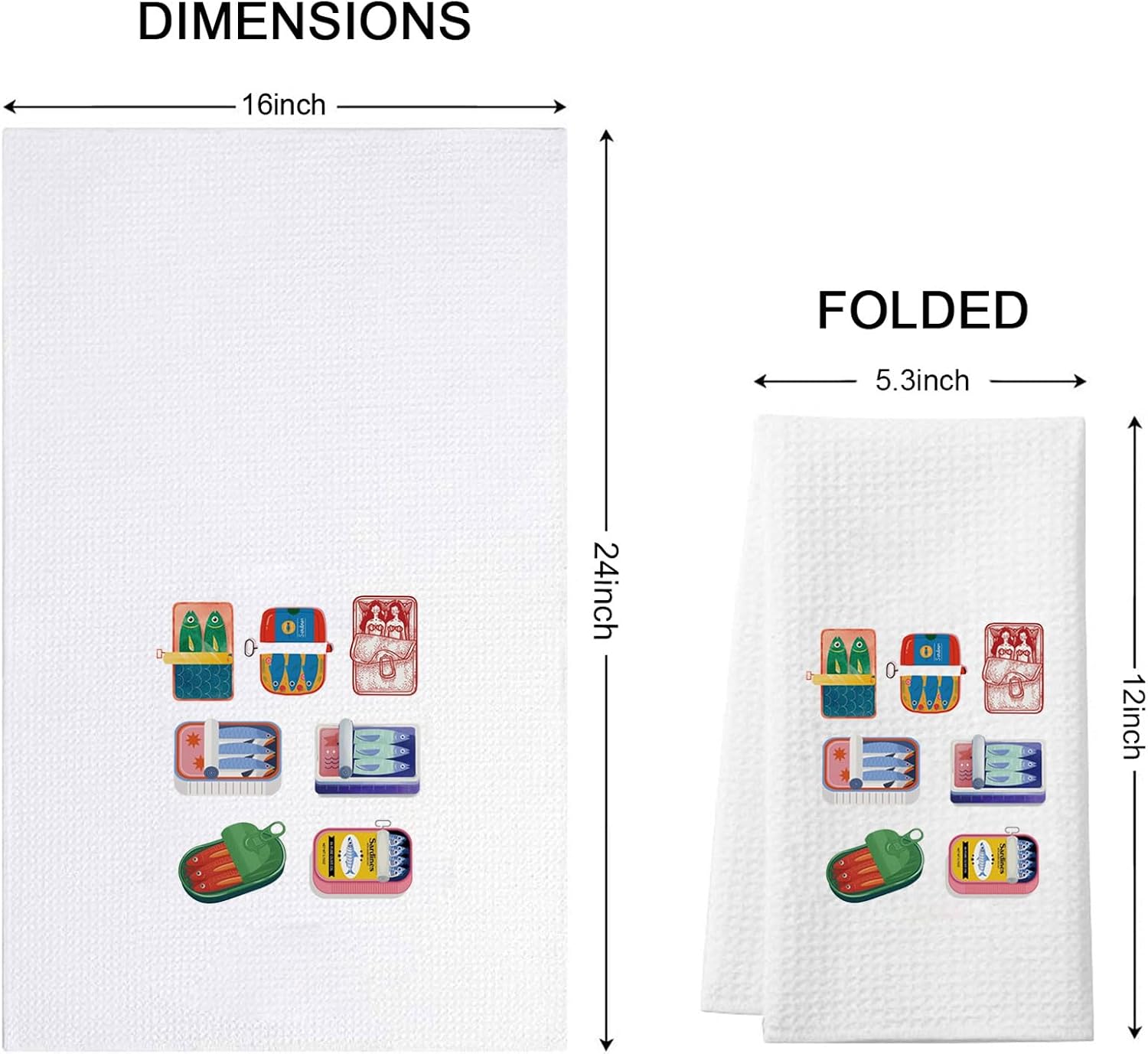 G2TUP Funny Kitchen Towels Sardines Tin Flour Sack Dish Towel White Hand Towels Kit Perfect Housewarming Gift New Home (Sardines Tin KT) image 3