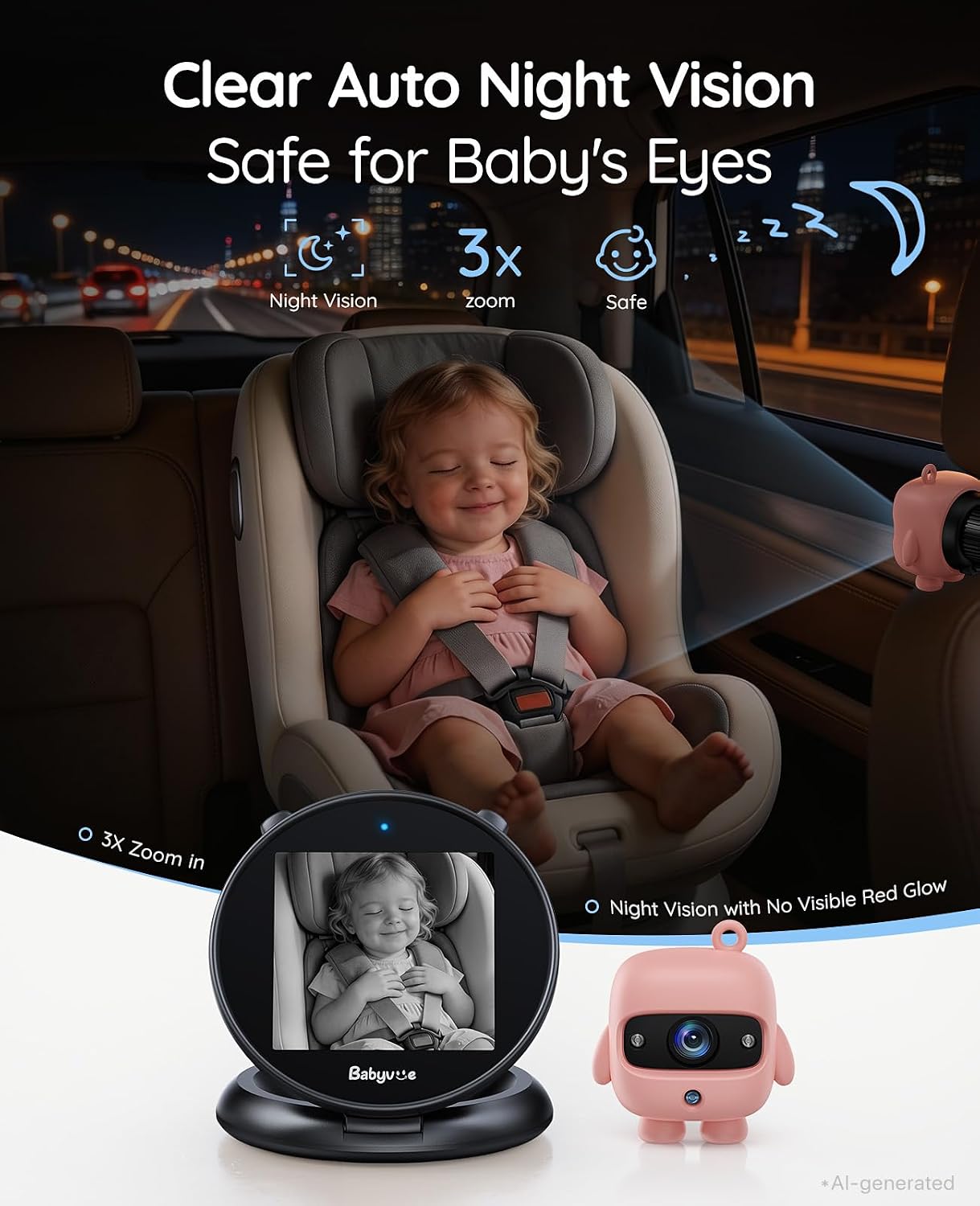 Babyvue Baby Car Camera, Round Fold-Down Monitor for Rear-Facing image 5