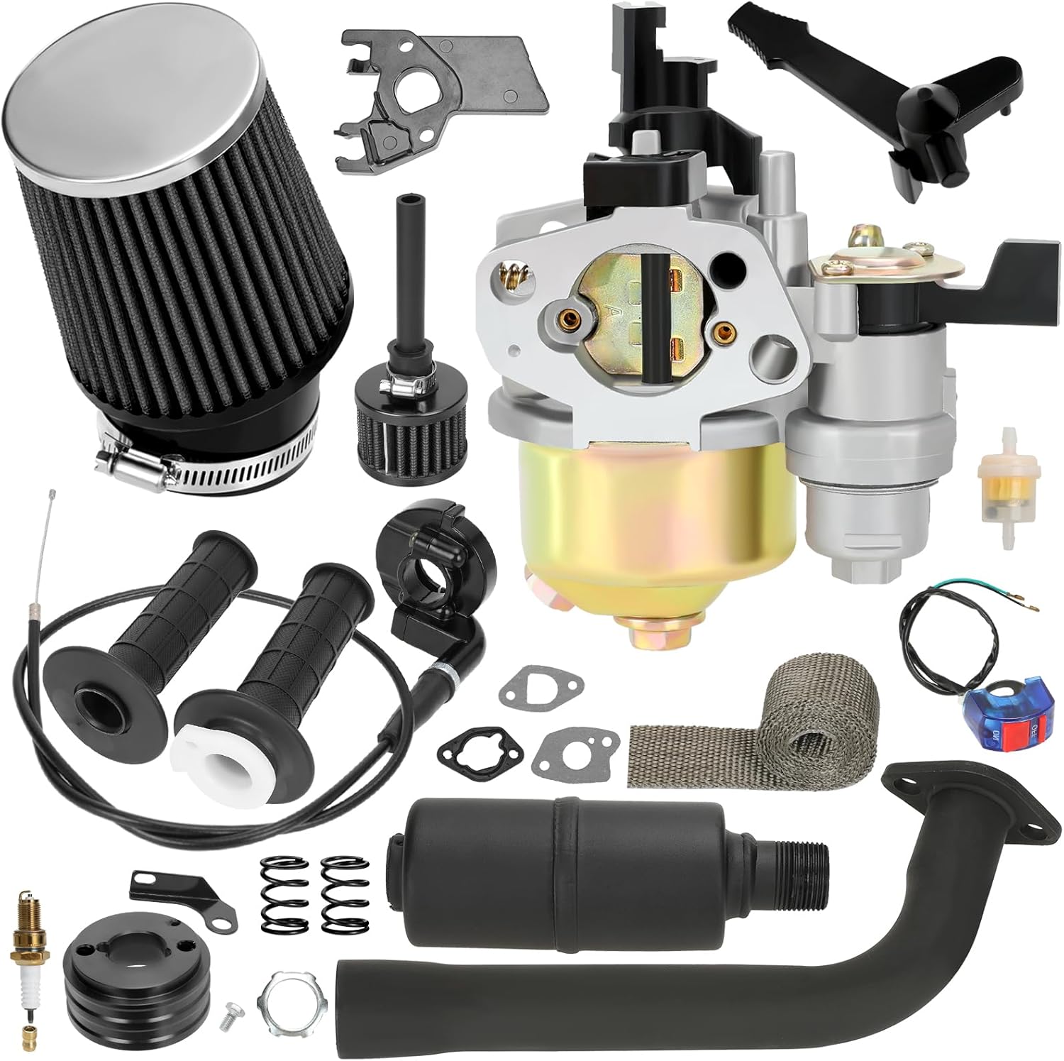 212 Carburetor Stage 2 Kit Replacement for Predator 212 224cc 196cc Engine Coleman Mini Bike BT200X CT200U CT200U-EX Baja Warrior MB200 Axis M200 GX160 6.5HP Go Kart Parts Exhaust Muffler