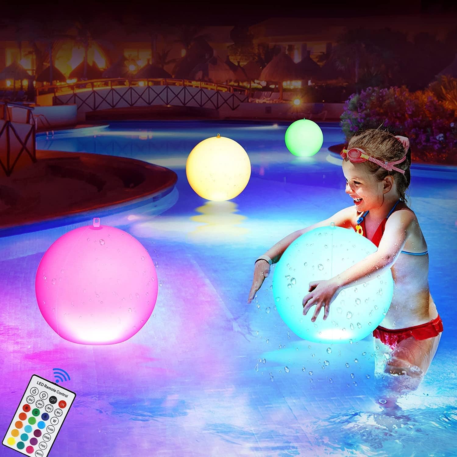 2 pieces of large floating inflatable beach ball toys glowing in the dark earth outdoor swimming pool ball lights swimming pool party decoration/2PCS