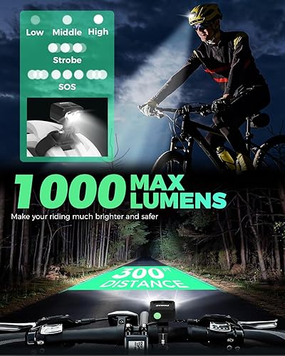 Miniatura 2 de Luz para casco de bicicleta, recargable por USB, 1000 lúmenes, luces para cascos de bicicleta con 5 modos de iluminación, impermeable, para