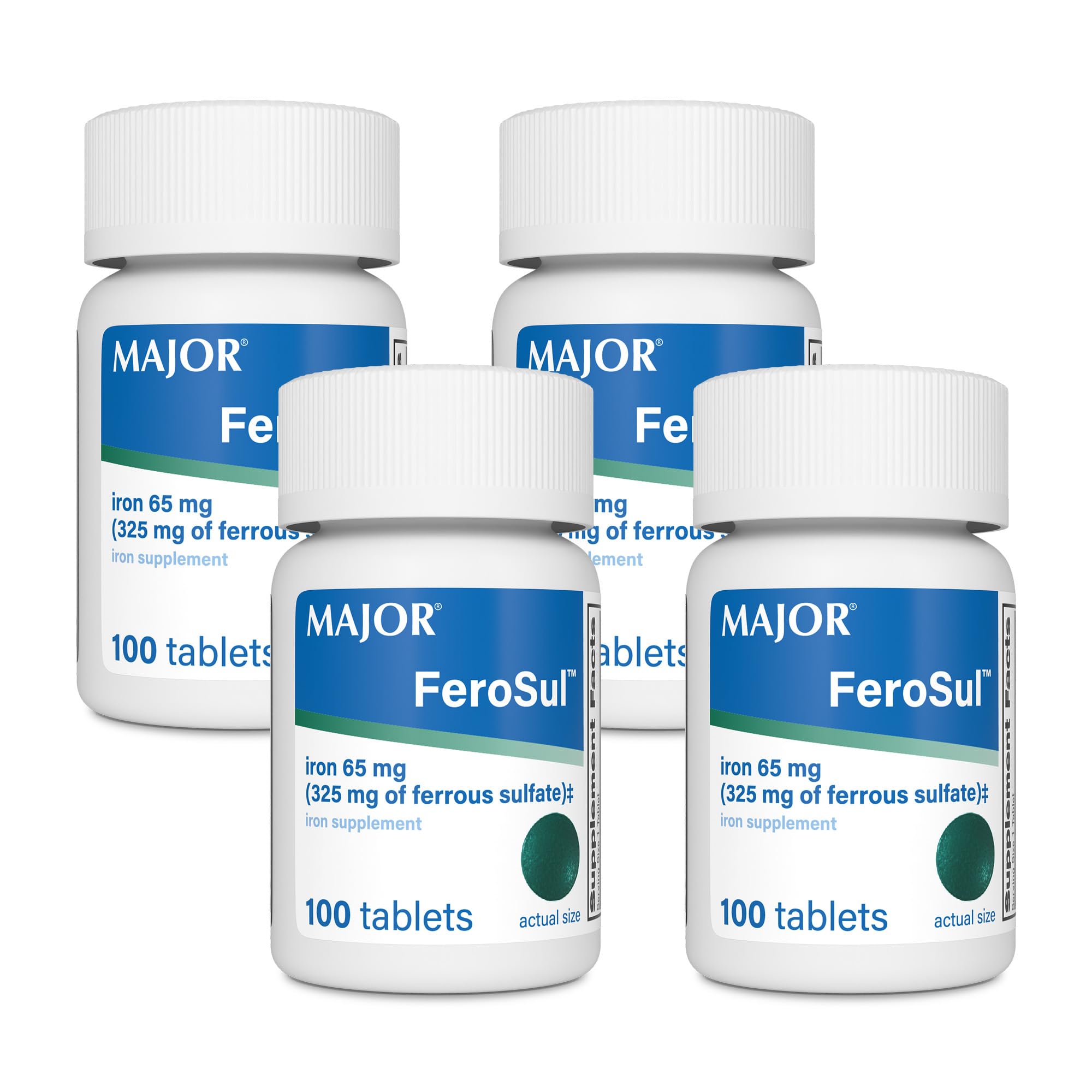 Major Ferosul - Ferrous Sulfate 325mg Tablets with 65mg of Elemental Iron - Iron Supplement for Women, Men - Green - 100 Count (2 Pack) — Amazon image 12