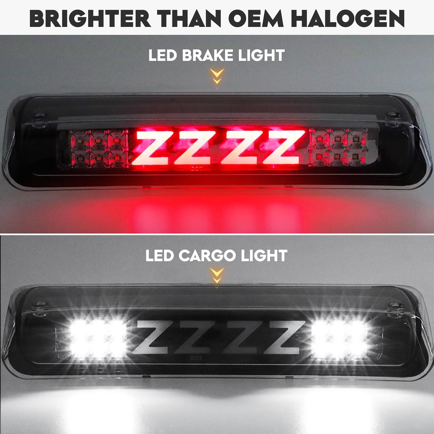 LED Tail Light Assembly + 3rd Third Brake Cargo Lamp Fit for 2004-2008 Ford F-150 F150 Pickup [Factory Halogen Type] Fleetside Styleside Rear Taillight, Clear Lens, 3 Pcs