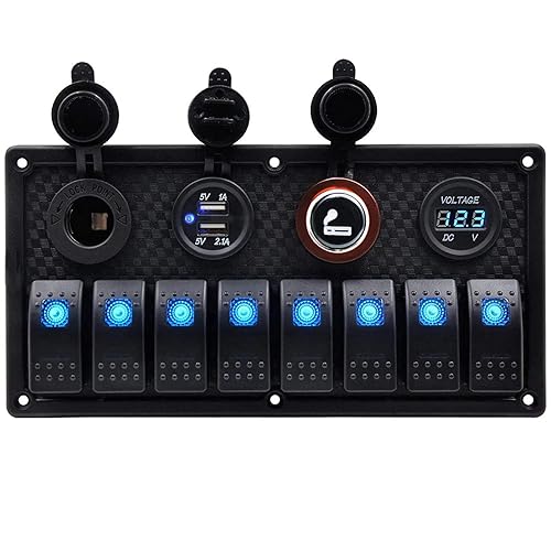 Miniatura 8 de KAOLALI Panel de interruptor basculante de barco de 8 cuadras, panel de interruptor de aluminio de 12 V, interruptores de palanca marinos con