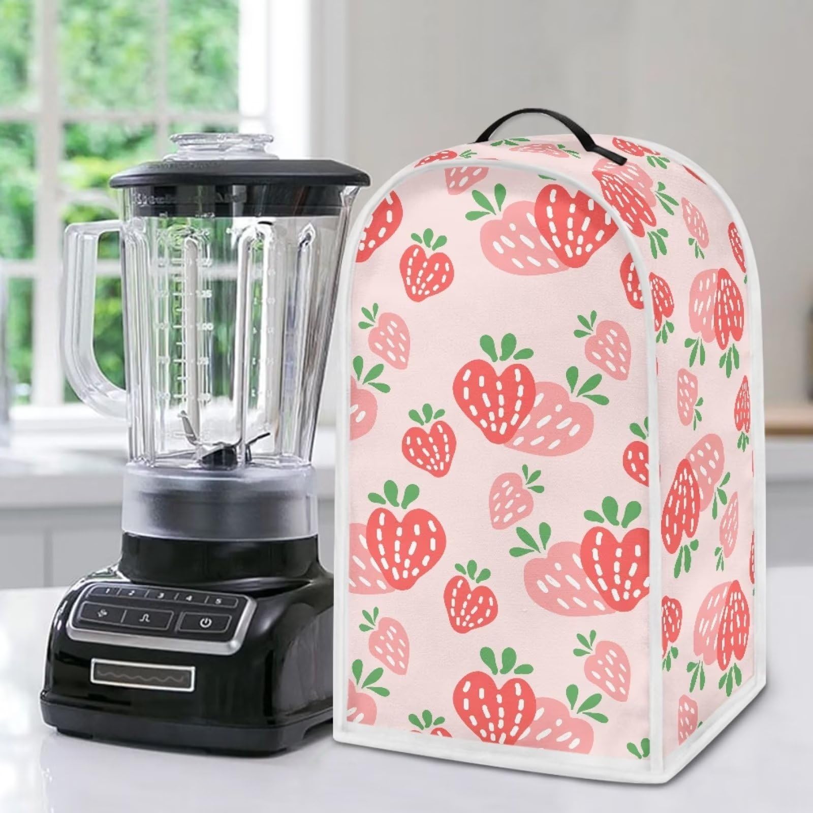 Poceacles Pink Heart-Shaped Strawberry Print Kitchen Blender Dust Cover Anti Fingerprint Kitchen Small Appliance Protector Dust Cover Blender, Juicer, Coffee Maker Cover — image 1