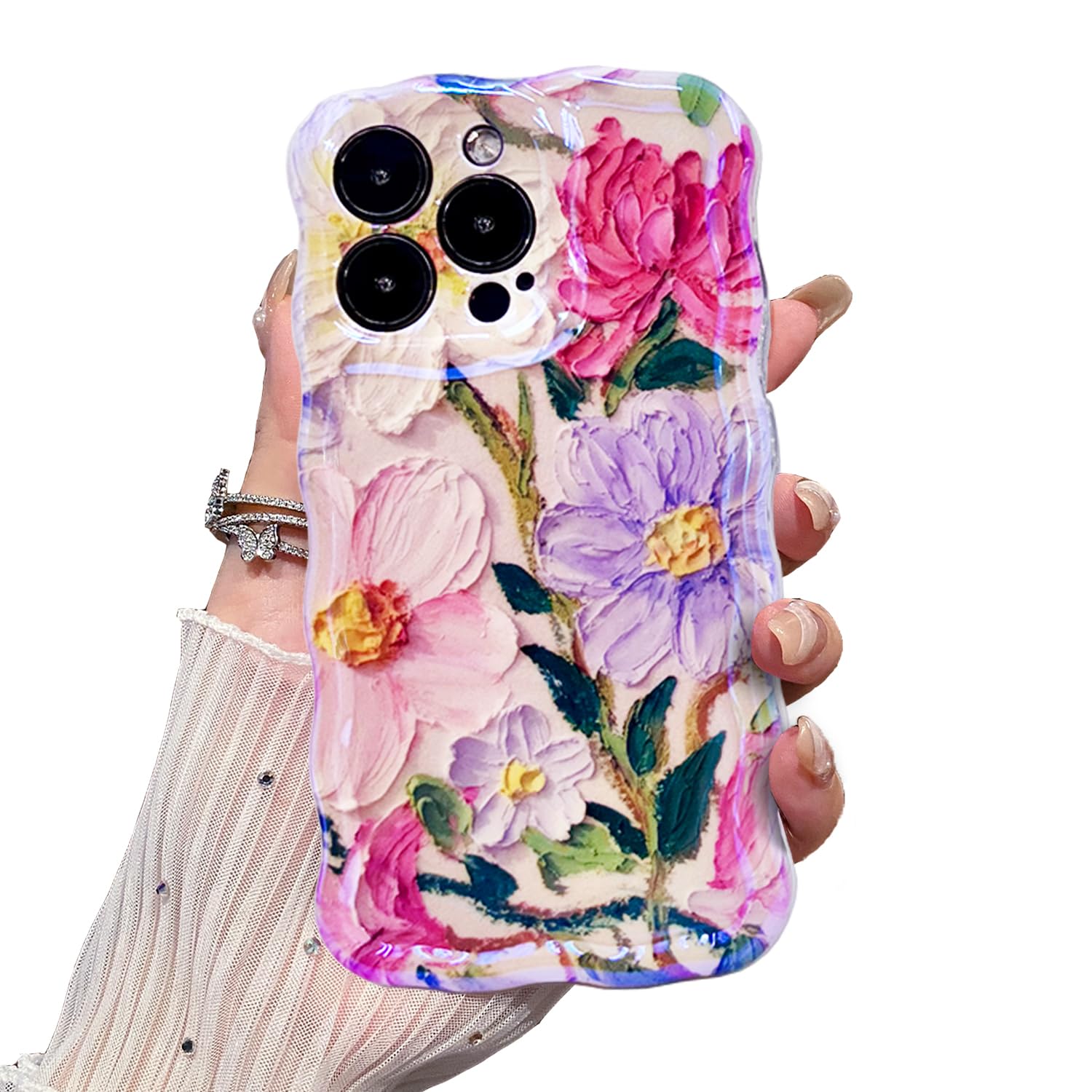 VCTERFK Case for iPhone 13 Pro,Exquisite Colorful Retro Oil Painting Flower,Stylish Glossy Pattern Wave Frame,Soft Durable...