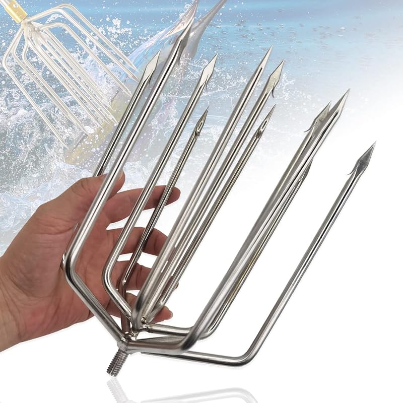 Dutiplus Large Fishing Harpoon 1~11 Prong Barded Stainless Steel Hunting Fish Gig Gaff Fork Hook with 8mm Screw for Catching Big Fish Mole Big Bullfrog
