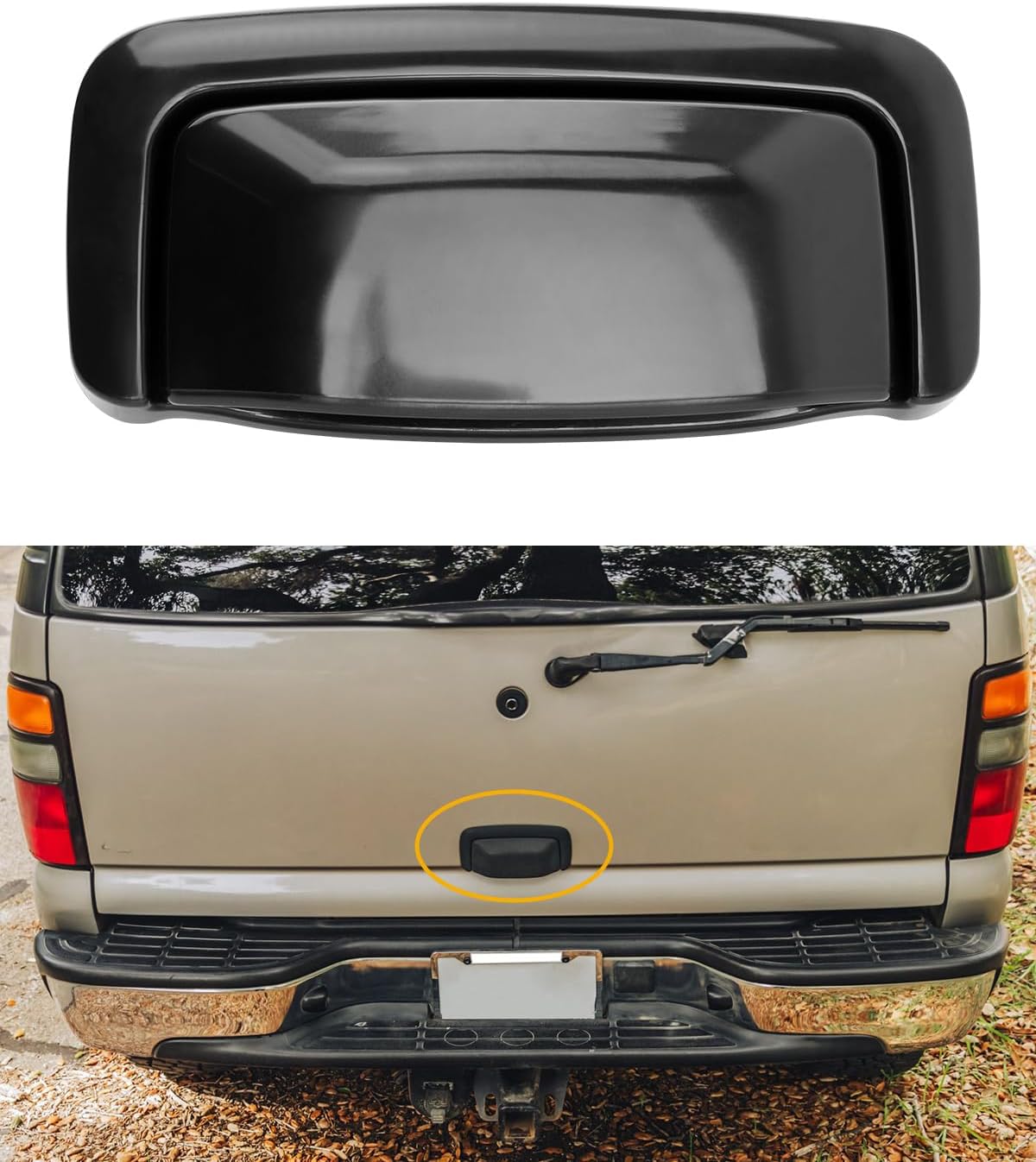 Tail Gate Door Handle, Compatible with 2000-2006 Chevy Tahoe, Suburban 1500/2500, 2000-2006 GMC Yukon, (Textured Black) Outside Rear Tailgate Liftgate Latch Handle, OE# GM1915123, 15750911, 19299935