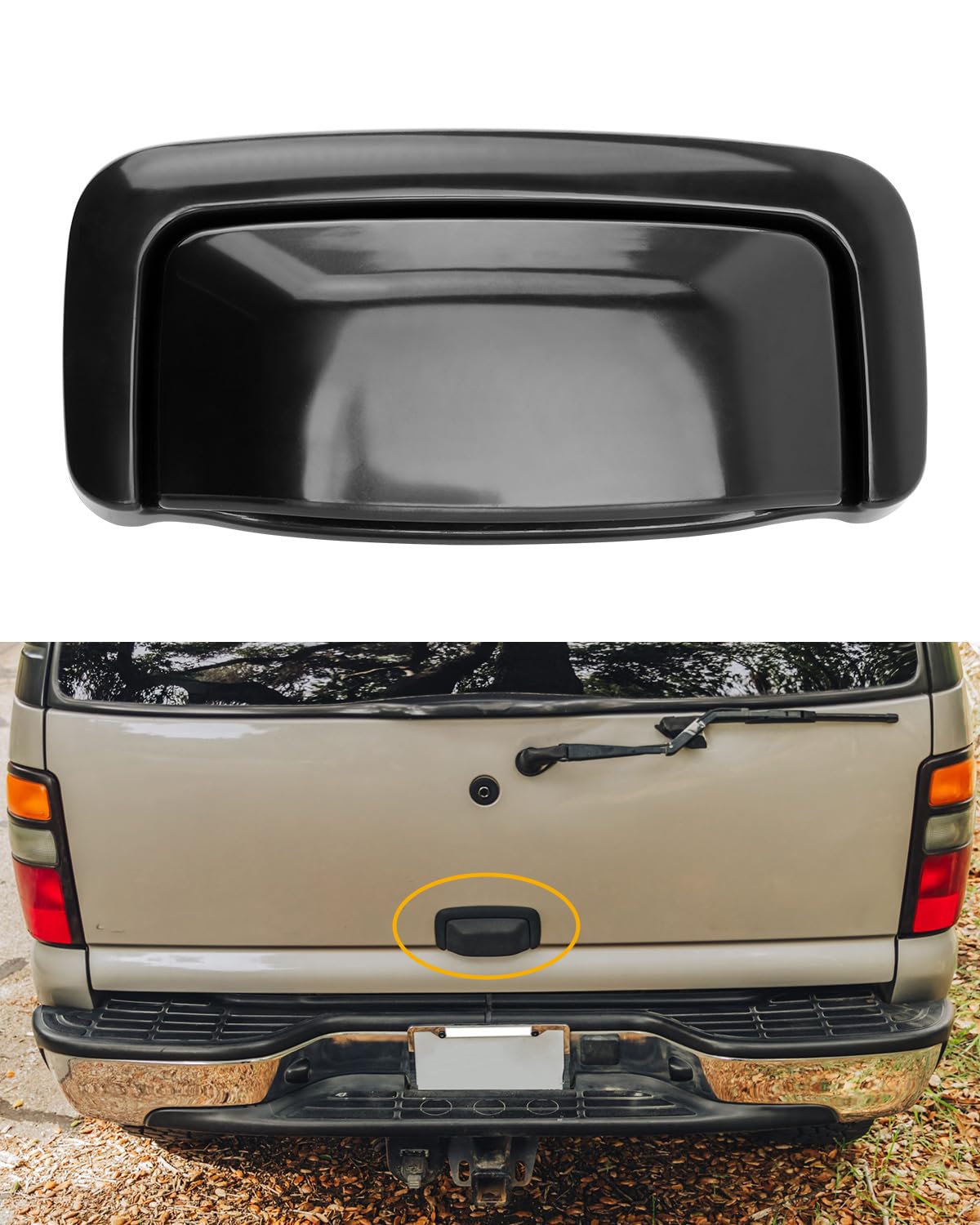 Tailgate Door Handle, Compatible with 2000-2006 Chevy Tahoe, Suburban 1500/2500, 2000-2006 GMC Yukon, Smooth Black Exterior Rear Tail Gate Liftgate