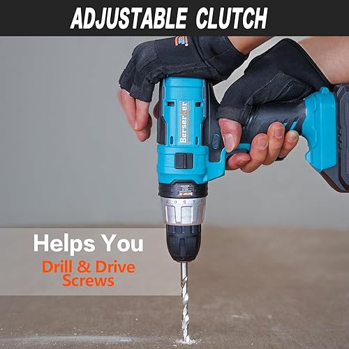 Miniatura 5 de Berserker Juego de taladros inalámbricos de 20 V, juego de taladros con batería de iones de litio de 2.0 Ah y cargador rápido, portabrocas sin llave