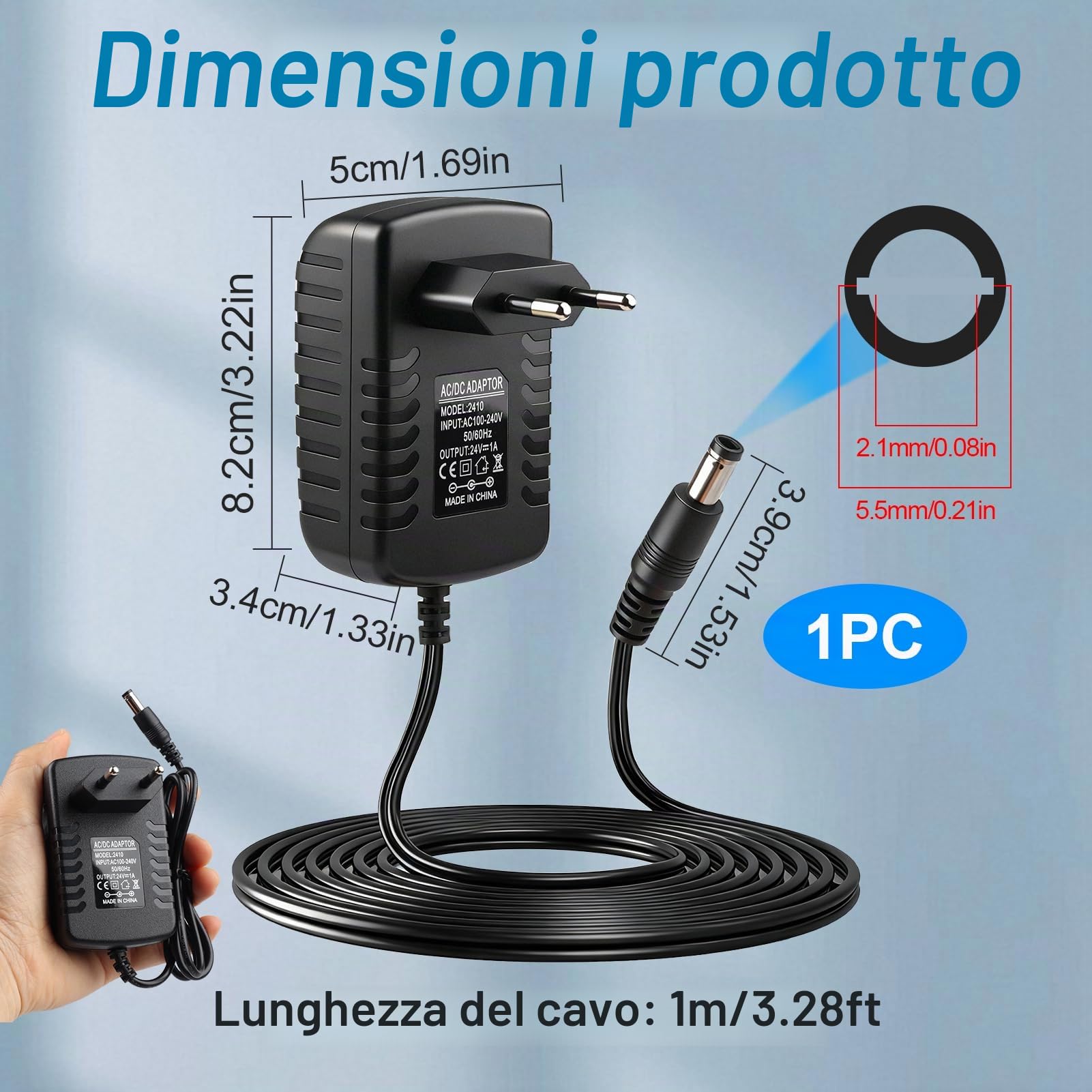Alimentatore Switching 24V 1A Con Jack 5,5x2,1mm – Perfetto Per Tanti Dispositivi