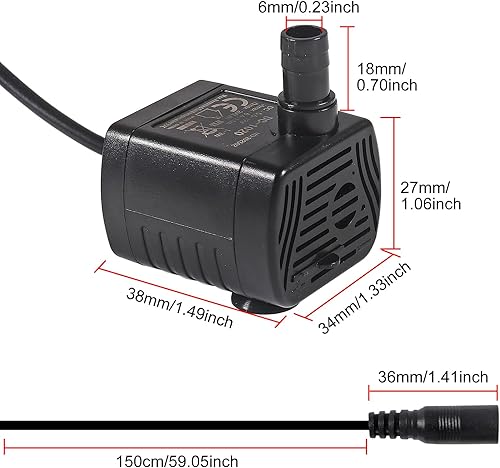Miniatura 2 de 2 bombas de agua sumergibles de 200 LH DC 5.5-12 V 1-3 W con tubo de 6.5 pies para acuario, estanque, fuente, hidroponía