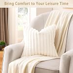 Volcanics Boîte de 1 Couvertures d'oreillers décoratifs en tissu de fourrure à double face 18x18 Coque d'oreiller à couette rayée, blanc crème