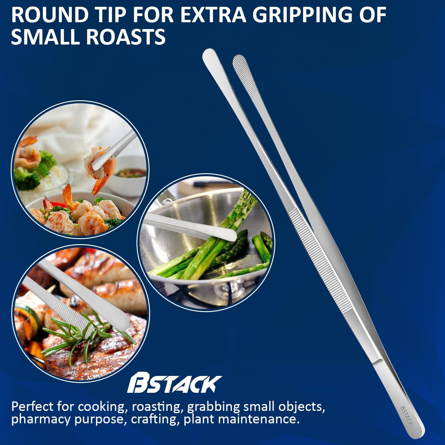 Brand Stack Kitchen Tweezers 12” Japanese Stainless-Steel Cooking Tong Tweezers Set of 2 with Precision Serrated Tip Premium Long Tweezers for Kitchen Serving Food Chef & Pasta Cooking tweezers.