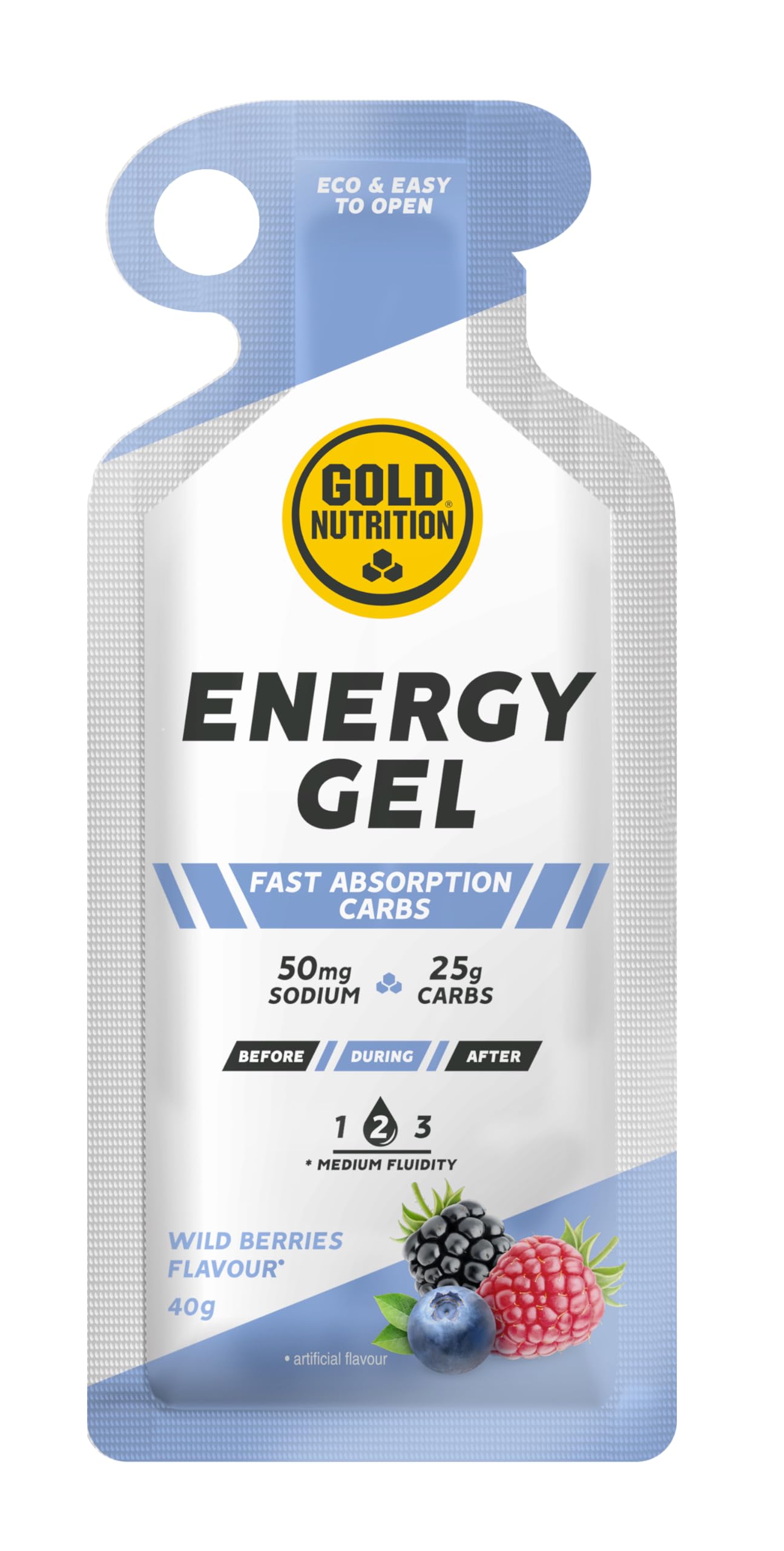 GOLDNUTRITION ENERGY GEL 40g (CAJA 16 UNIDADES) | GEL ENERGÉTICO CON 25 GRAMOS DE CARBOHIDRATOS Y 50 MG DE SODIO | IDEAL PARA DEPORTES DE RESISTENCIA (FRUTOS SILVESTRES)