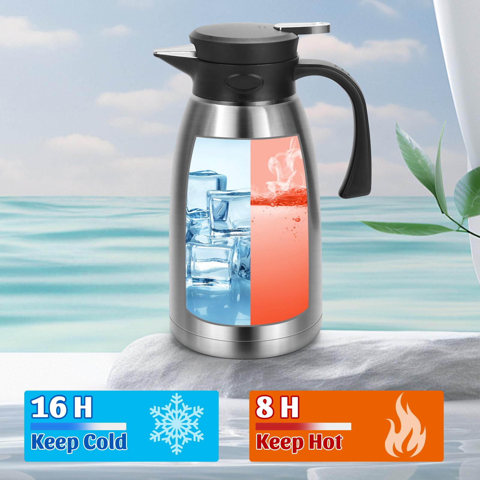 Jarra térmica de café de 70 onzas, termo al vacío de doble pared para bebidas calientes, jarra de acero inoxidable para líquidos calientes, termo de té grande para hogar, escuela, oficina, para el día