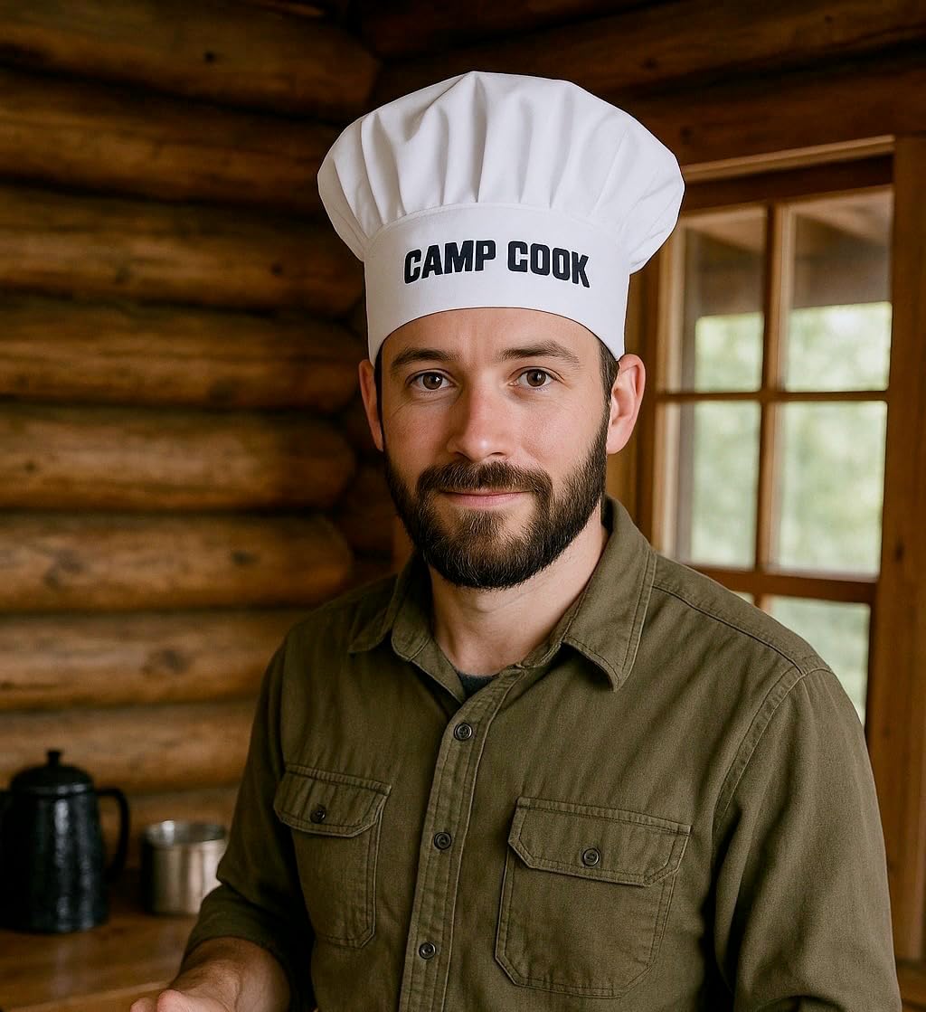 Camp Cook Chef Hat for Camping Dads, Adjustable Campfire Cooking Hat for Men, Camping Birthday Gift, Fun Camping Kitchen Gift for Dad Who Loves Cooking Outdoors White image 2