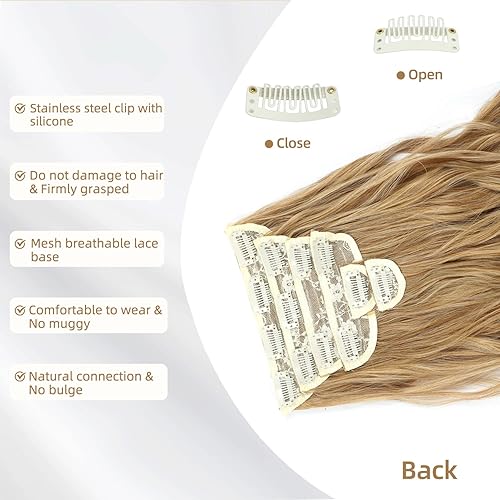 Miniatura 3 de Extensiones de cabello con pinzas, 6 extensiones de cabello natural y suave y mezclas, extensiones de cabello ondulado largo (20 pulgadas, 6