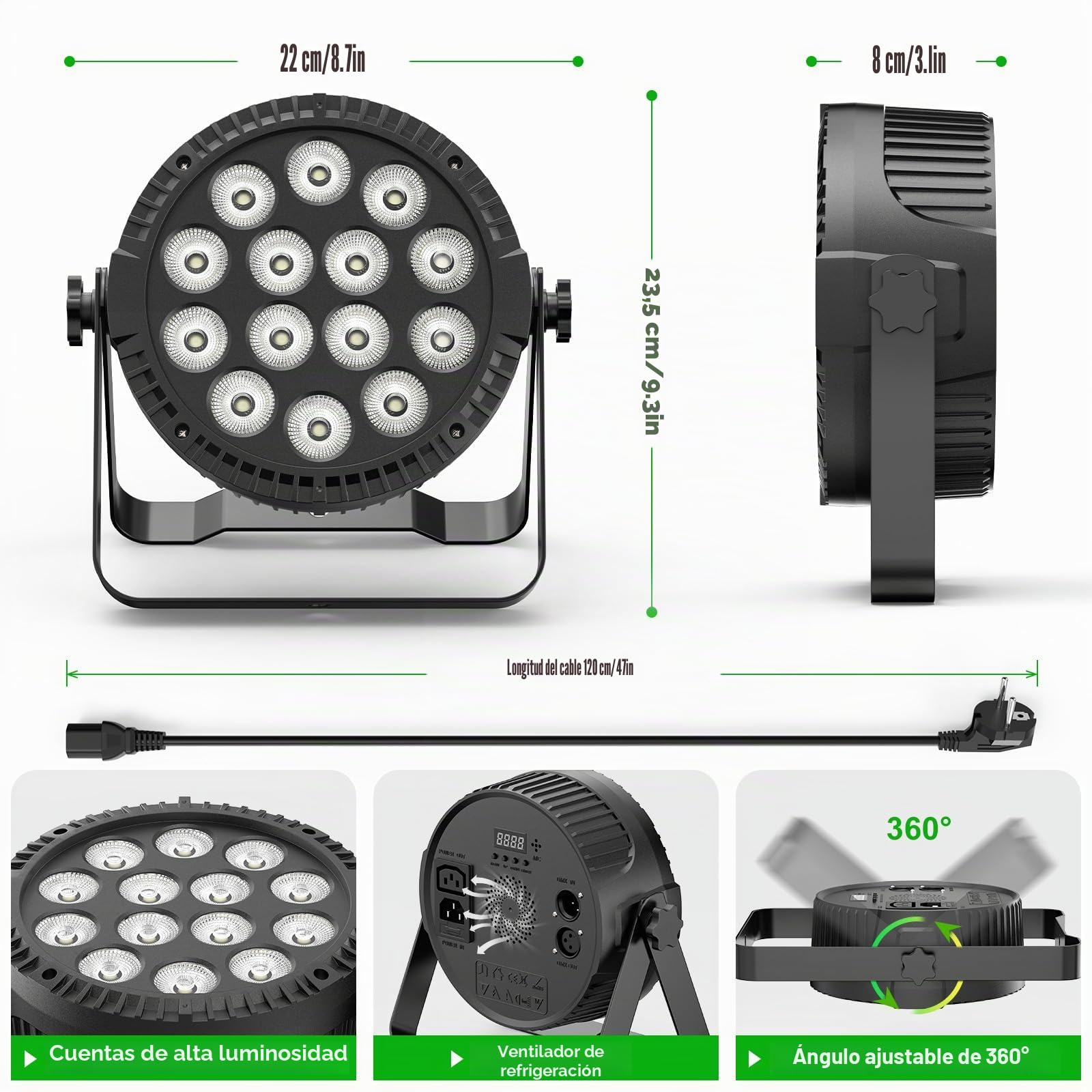 HOLDLAMP 8PCS 84W RGBW LED Par luces con control remoto, DMX iluminación de escenario luz disco para fiestas, jardín, balcón, bares, DJ, conciertos, Halloween, Navidad