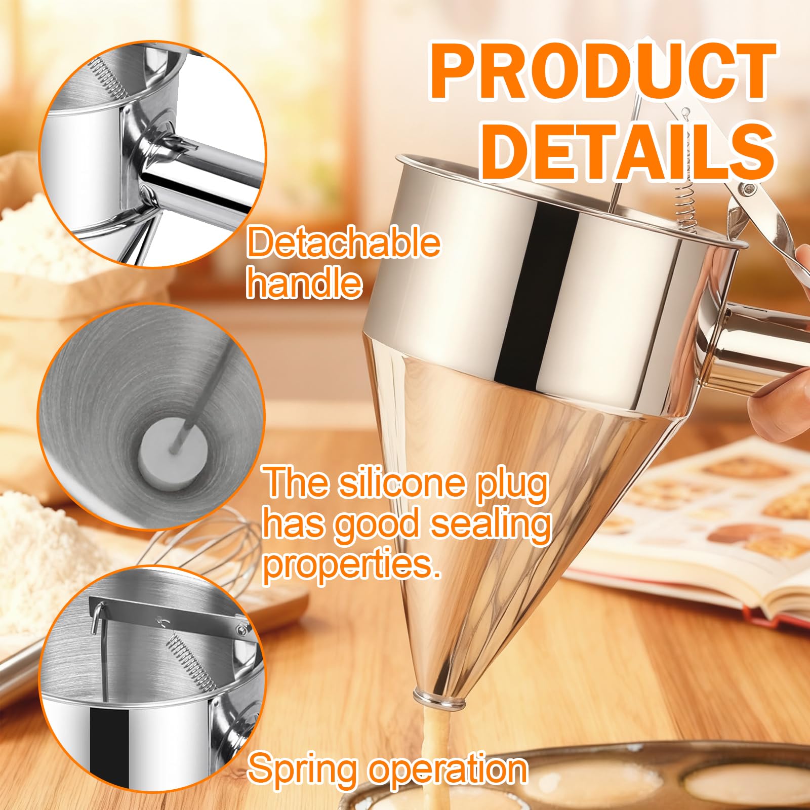 Dispenser per Pasta in Acciaio Inox + Macchina per Uova + Pennello in Silicone + Coperchio Antipolvere per Frittelle Cupcake Dessert