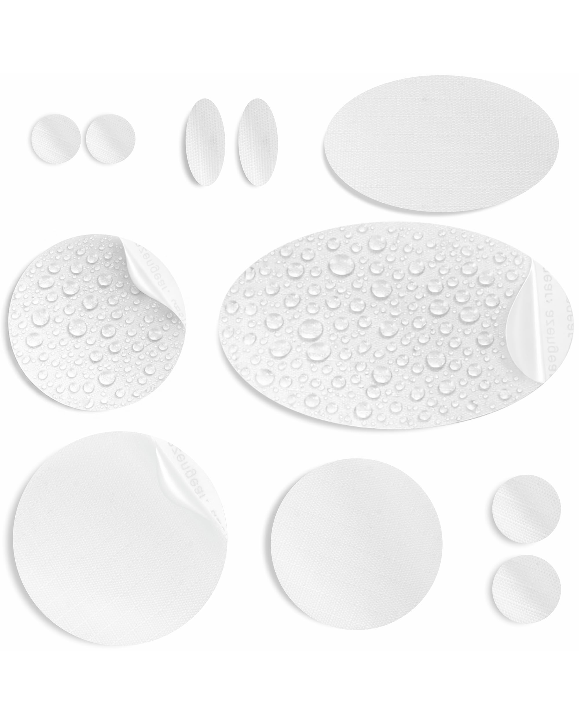 aZengear Toppe di riparazione per piumini, pre-tagliate, autoadesive, morbide, impermeabili, resistenti agli strappi in nylon per fissare i fori nei vestiti, nei sacchi a pelo (11 pezzi, Bianco)