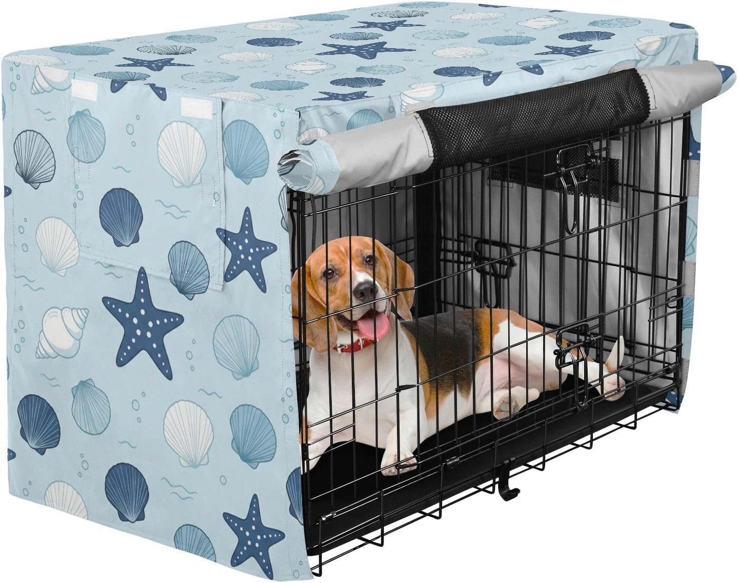 Duty 600D Silver Coated Dog Crate Cover, Water-Resistant Seashell Pet Kennel Canopy with Mesh Windows for Optimal Ventilation, Universal Fit for Standard Wire Cage, Indoor & Travel
