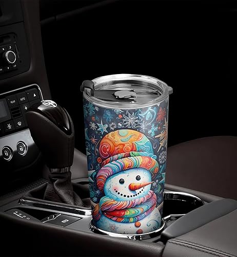 Miniatura 5 de ORCAE Muñeco de nieve de noche de Navidad estrellada de 20 onzas, muñeco de nieve de vidrieras, vaso de muñeco de nieve colorido, taza de viaje