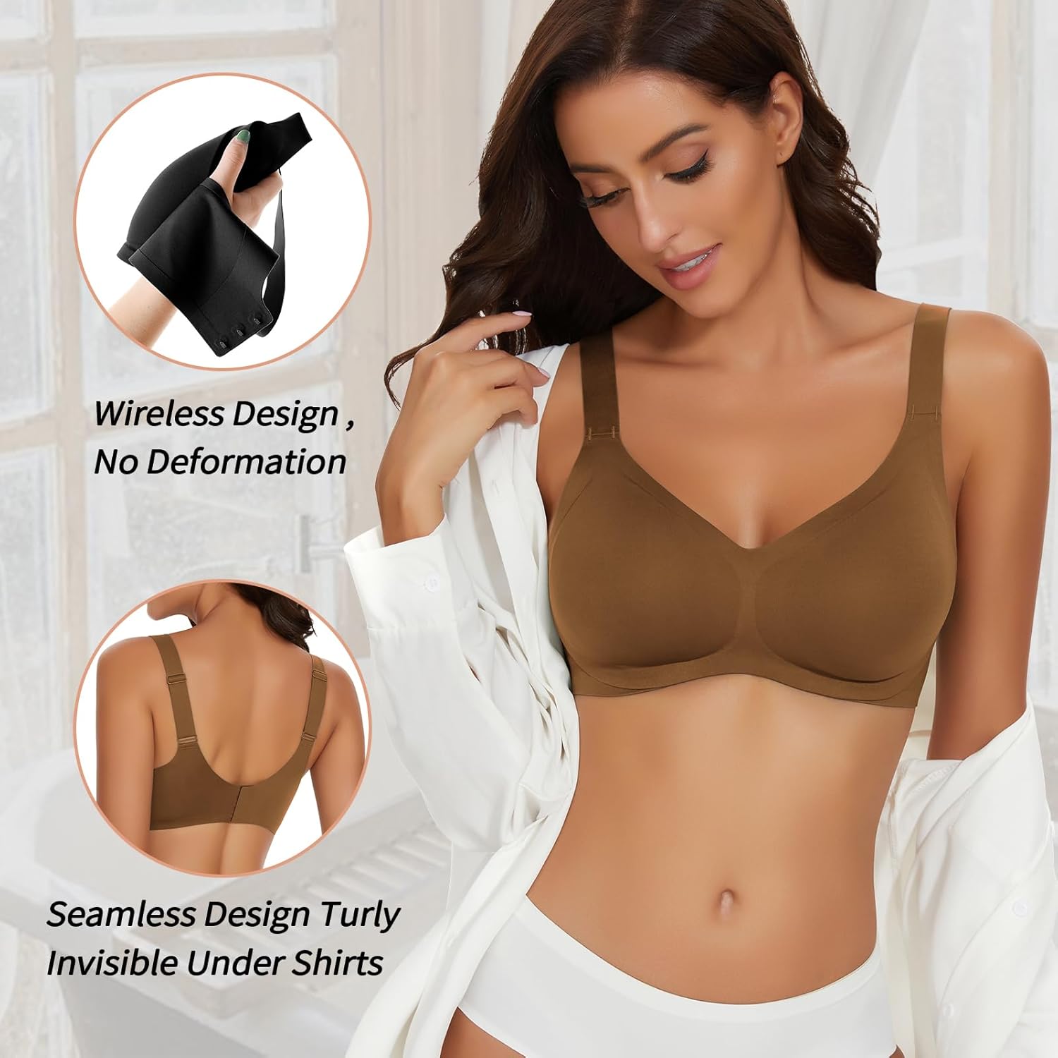 WOWENY Seamless Wirefree Bras for Women No Underwire Padded Push Up Bra Comfortable Soft Bralettes with Support Everyday Bra - Image 6