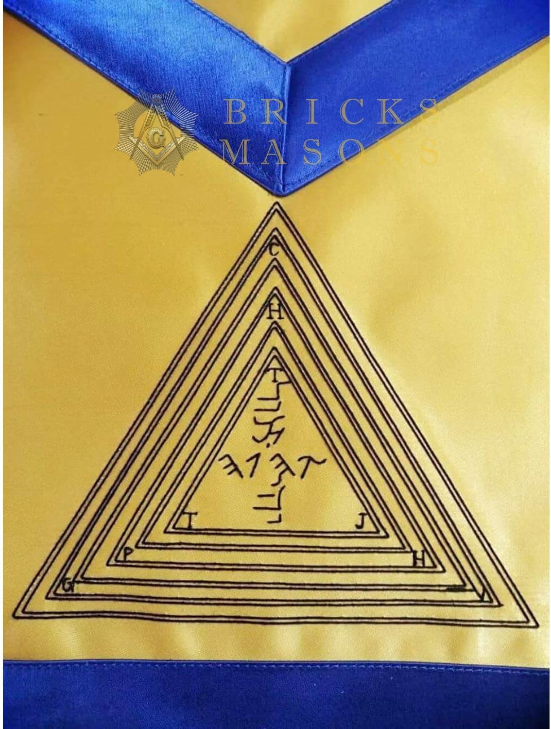 Bricks Masons 12th Degree Scottish Rite Apron - Yellow with Blue Borders