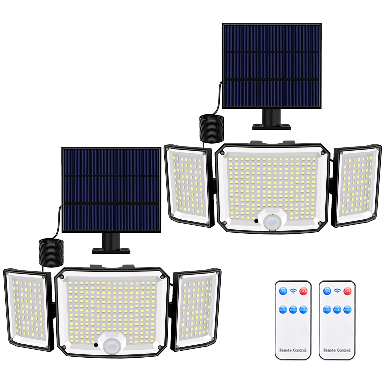 Solar Lights Outdoor, 346 LED Solar Powered Security Light, IP65 Waterproof Motion Sensor Wall Lamp with 16.5Ft Cable Remote Solar Garden Lights for Gardern Yard [2 Packs]