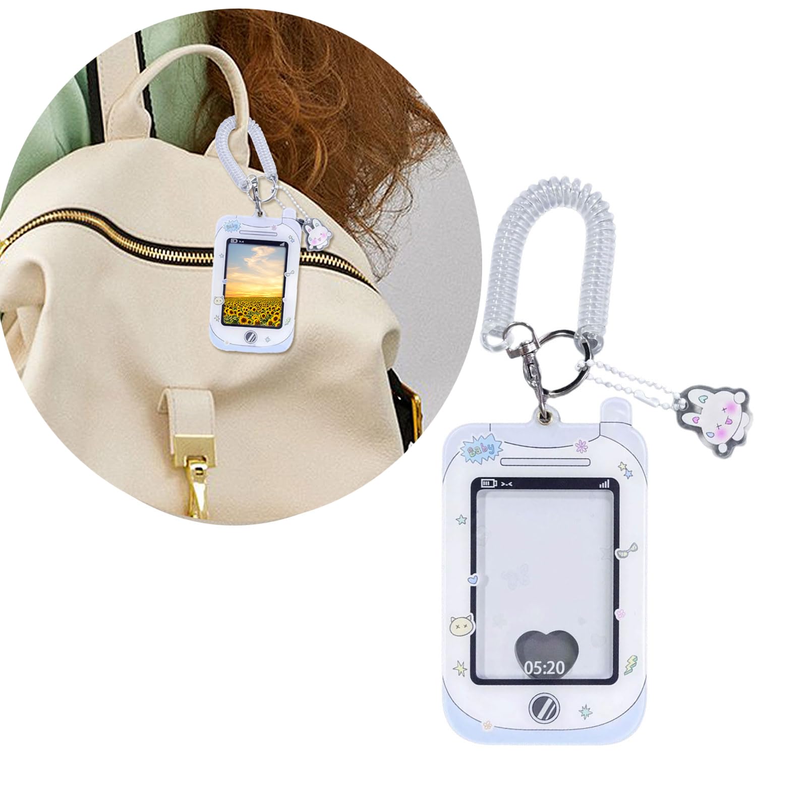 RGYBAO Acrylic Photocard Holder with Pendant Keychain Bus Card Protector Cartoon Card Holder Credit Card Sleeve Covers