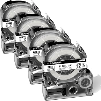 Label KINGDOM 4-Pack Fit for Epson Label Tape LC-4WBN LK-4WBN SS12KW