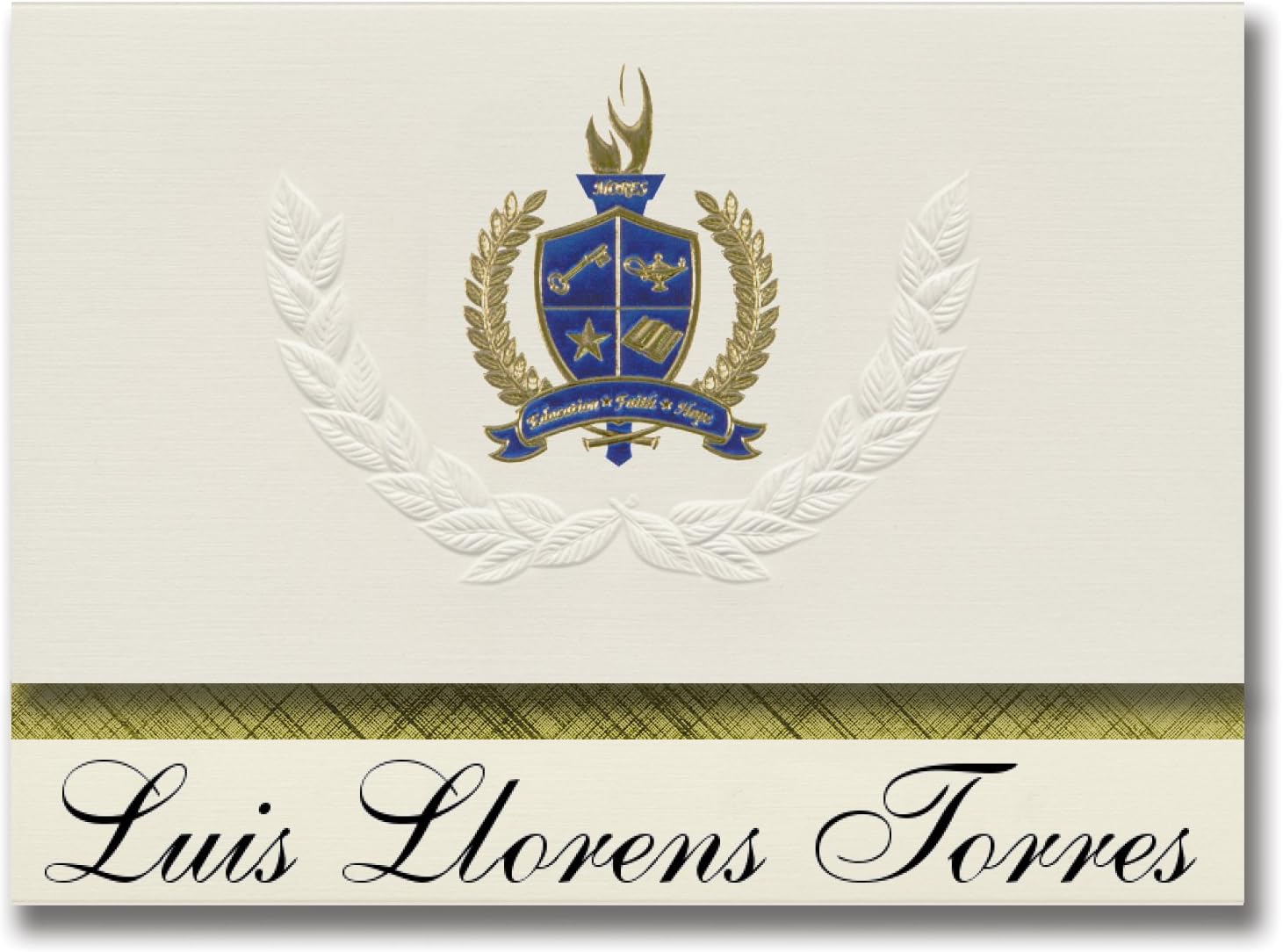 Signature Announcements Luis Llorens Torres (Juana Diaz, PR) Graduation Announcements, Presidential style, Elite package of 25 with Gold & Blue Metallic Foil seal