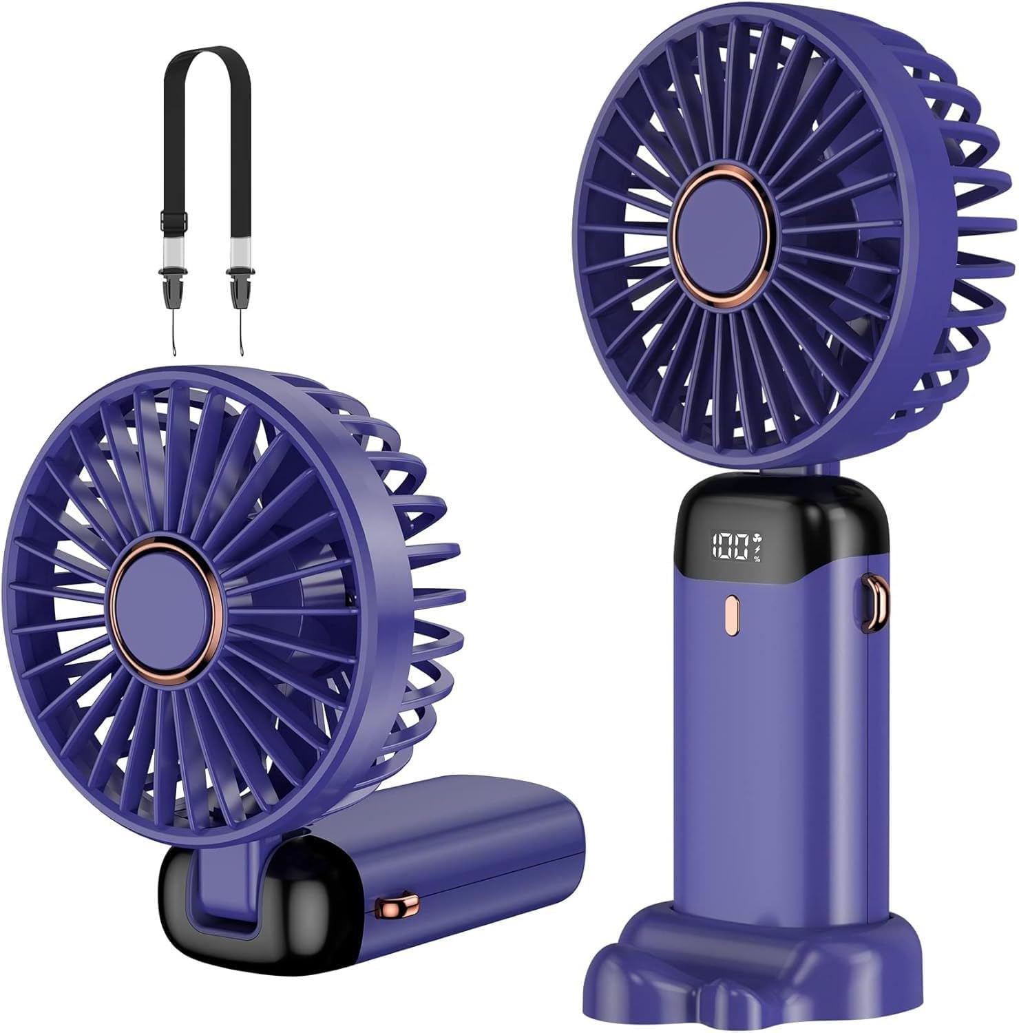 Rechargeable Portable Handheld Fan,3000mAh Battery Operated Mini Fan,5 Speeds and LED Display,Long Lasting Desk Fan for Office,Bedroom,Outdoor Activities and Travel (Purple)-image-33