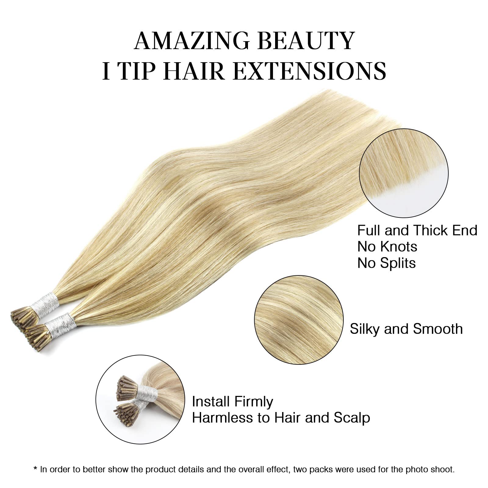 ABH AmazingBeauty Hair Itip Hair Extensions Human Hair 14 Inch I Tip Extensions Dirty Blonde Highlights With Bleach Blonde Fusion Real Human Hair Extensions 100strands 50G Pre Bonded Hair Extensions - Image 2