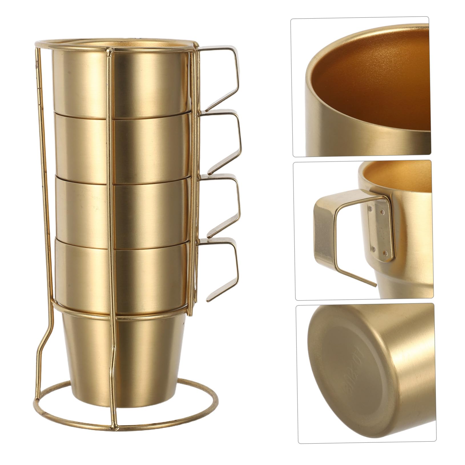 Tazas de Café Apilables de Acero Inoxidable de Doble Pared con Asas y Soporte Protección Térmica para Uso Camping Café Latte y Bebidas Frías