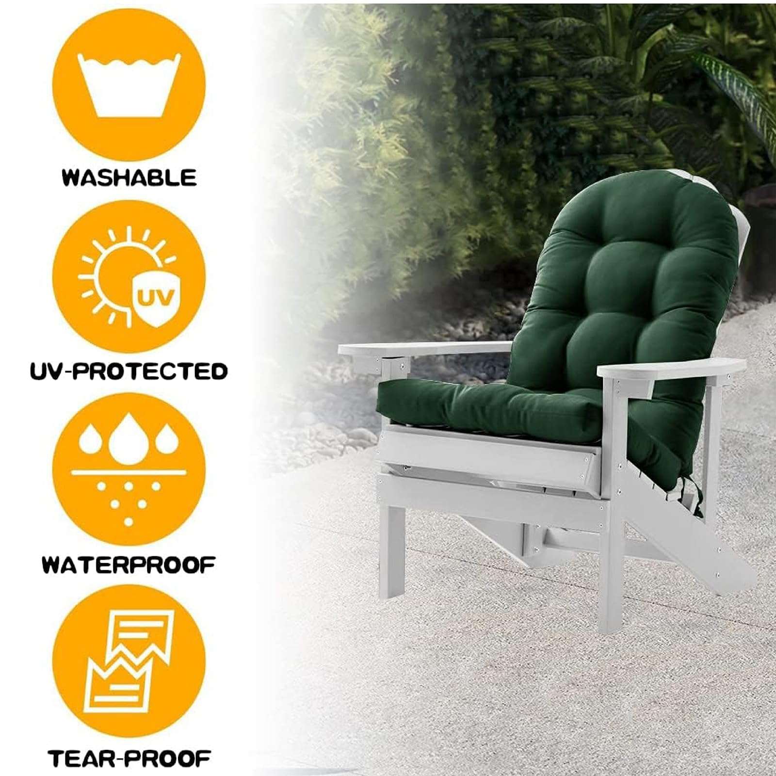 Générique Adirondack Coussin de Chaise de Jardin, Coussin de Chaise à Bascule à Dossier Haut Coussin de Salon Capitonné pour Patio Intérieur et Extérieur à Dossier Haut (Vert)