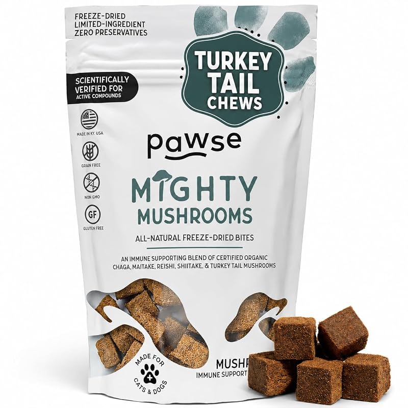 Suplemento de cogumelos para cães Pawse com peixe, 60 unidades