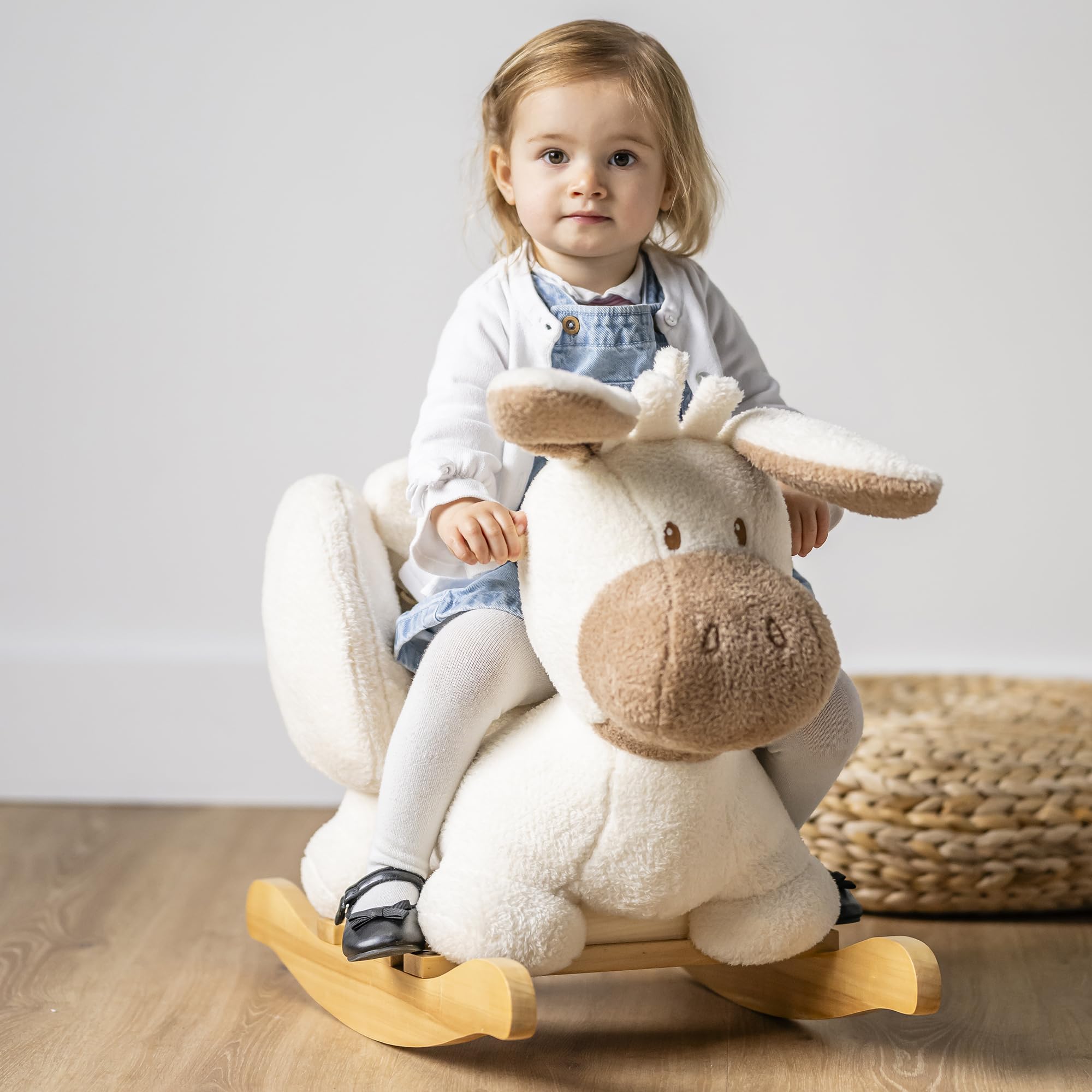 Nattou Schaukeltier, Esel, Inkl. Sicherheitsgurt, Fröhliches Hin- und Herschaukeln, 100% Polyester, Teddy, Ecru