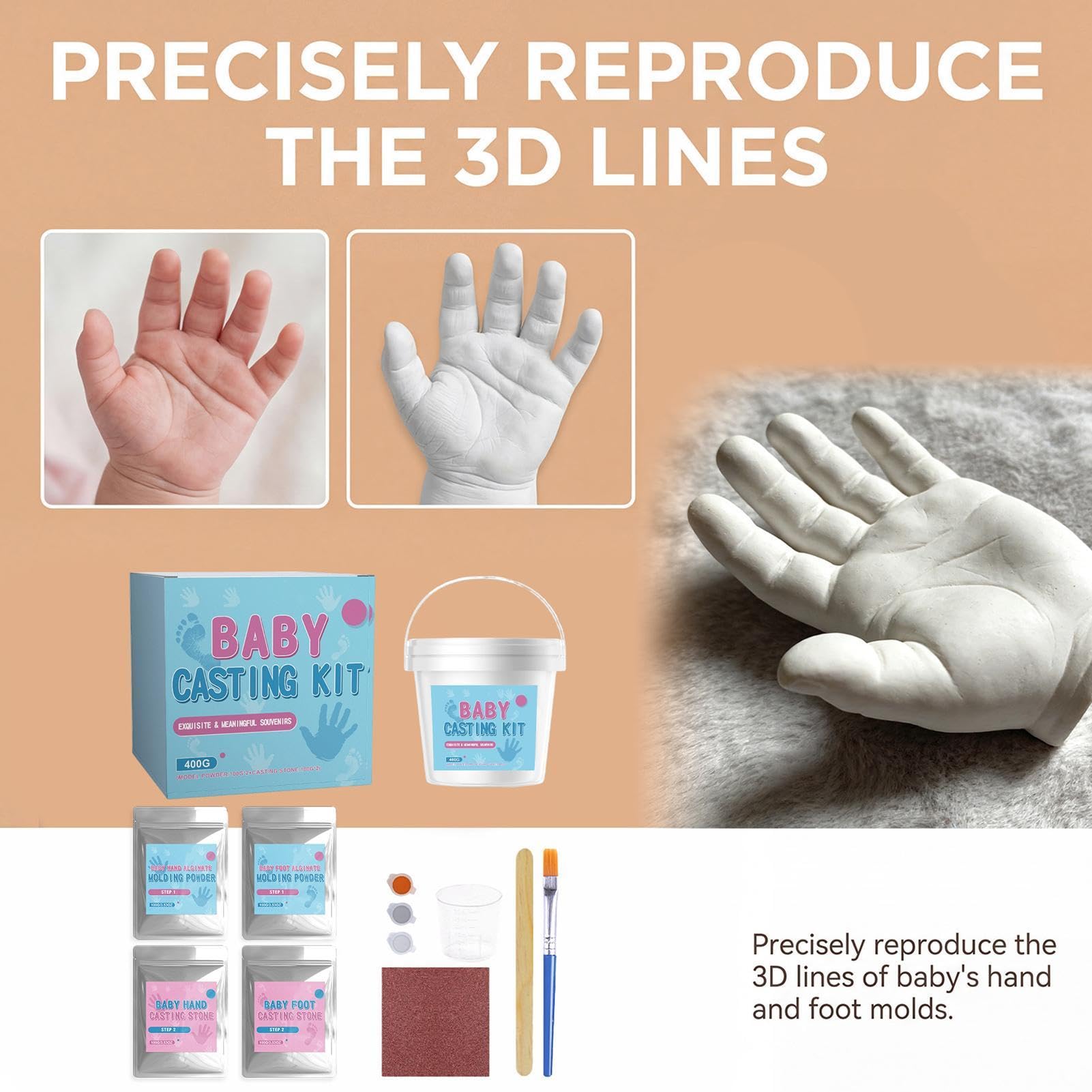 Molde de Mano en Polvo Kit de Impresión para Manos y Pies de Niños | Arcilla para Manualidades de Yeso para , Cumpleaños, Guardería, Sala de Estar, Zona de Juegos
