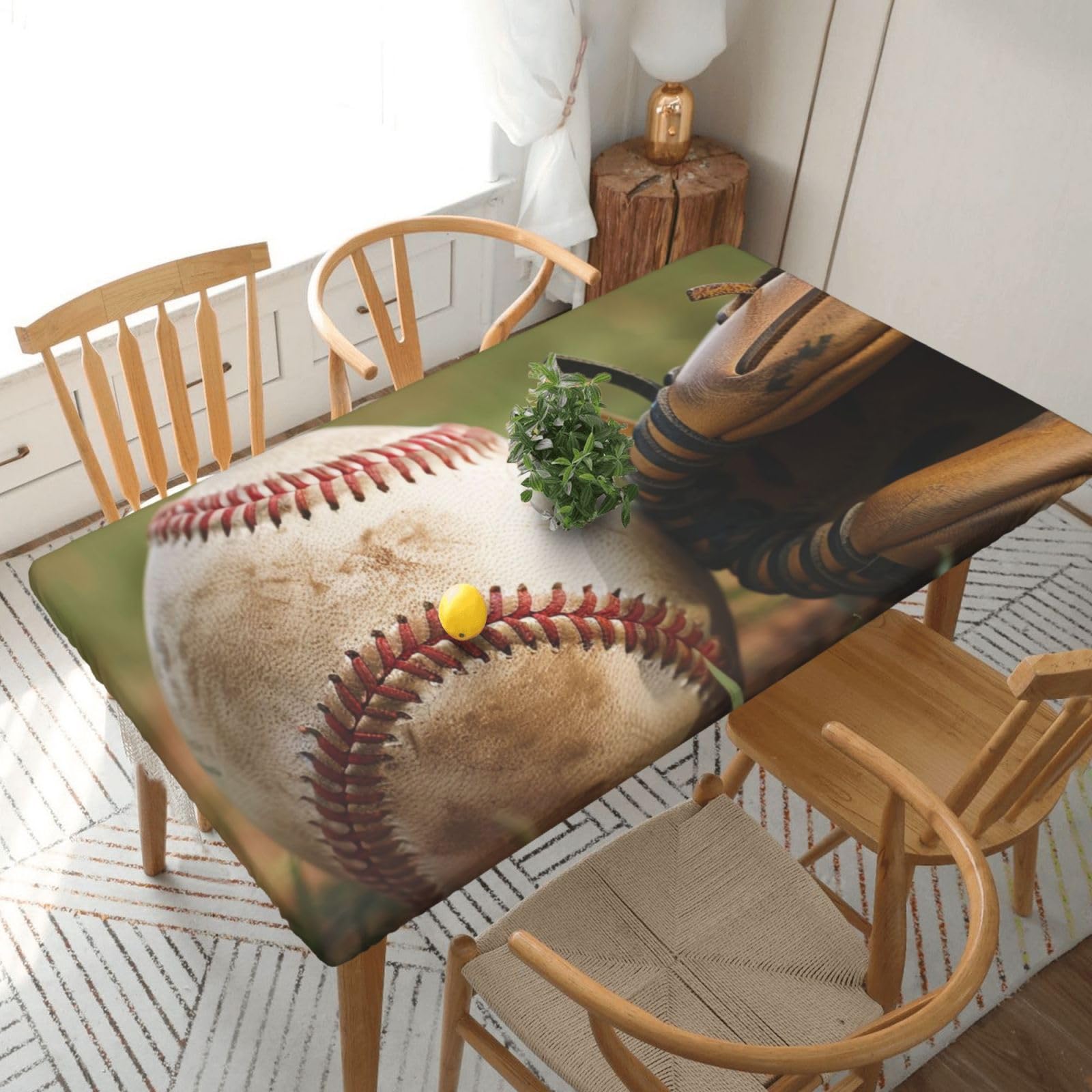 WPKJU Baseball Printed Tablecloths 5ft Rectangular Table Covers Washable Polyester Decorative Table Cloth for Dining Table Picnic Wedding