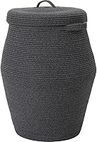 Vista 15 de Cesta alta de cuerda de algodón hecha a mano de 26 x 20 pulgadas con tapa, elegante forma de flagón con tapa, cesta de ropa con parte superior
